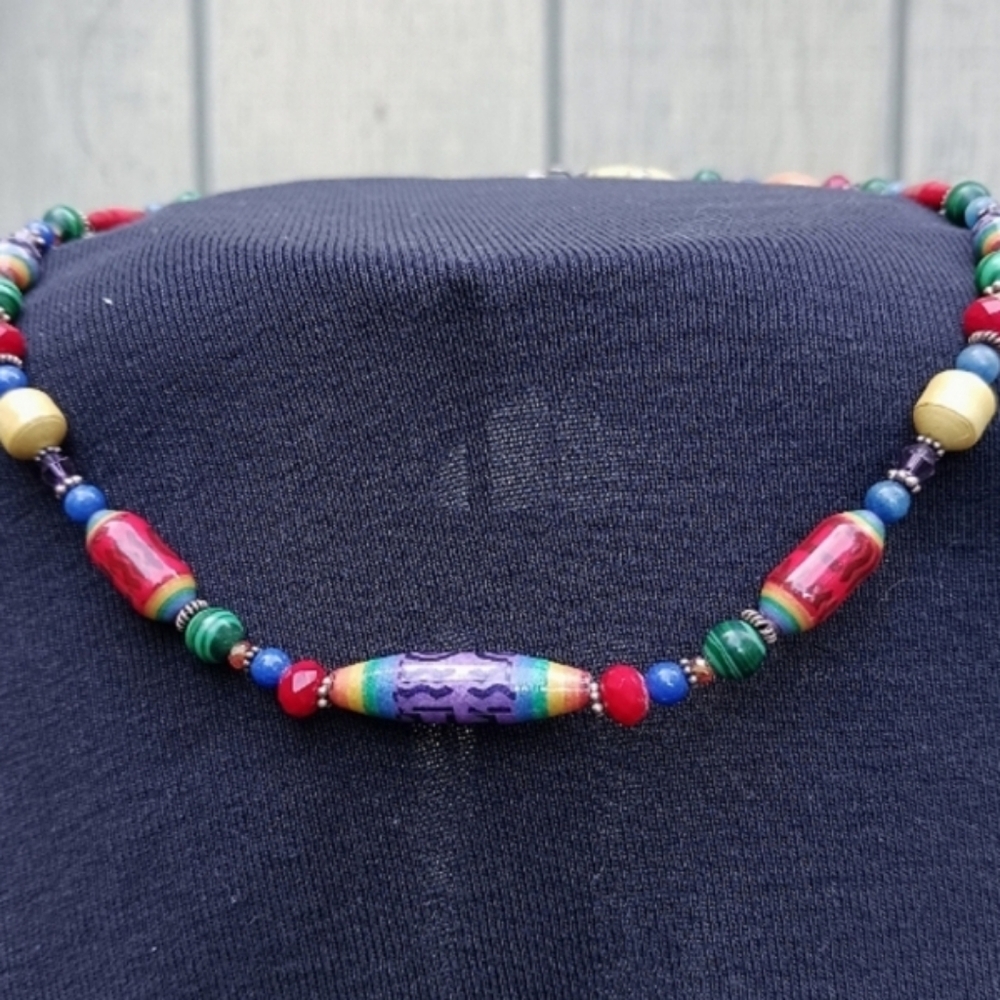 Rainbow colors beaded necklace, 16"